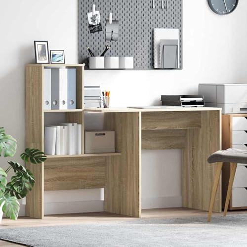 Homgoday Schreibtisch Sonoma Eiche 131,5 x 50 x 106,5 cm Holzwerkstoff Schreibtisch Model869300 von Homgoday