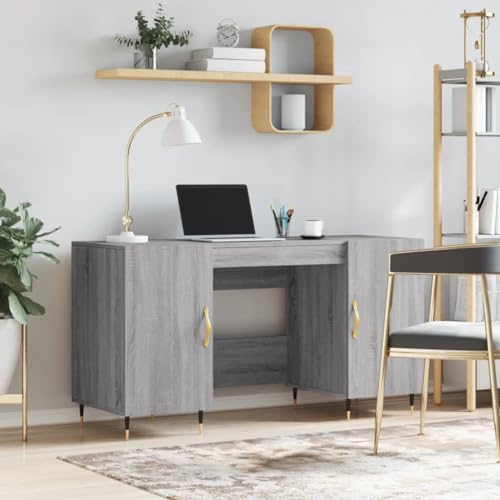 Homgoday Schreibtisch aus technischem Holz, Grau, Sonoma, 140 x 50 x 75 cm, Computer-Schreibtisch für Arbeitszimmer, Möbel Typ 7 von Homgoday
