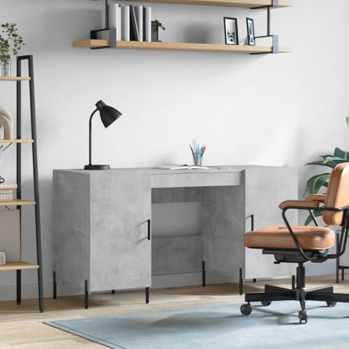 Homgoday Schreibtisch in Zementgrau 140 x 50 x 75 cm aus mehrschichtigem Holz, Schreibtisch-Regale, Computertisch, platzsparender Schreibtisch, Schreibtisch, Gaming-Schreibtisch für Kinderzimmer von Homgoday