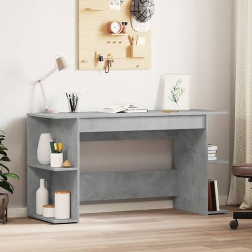 Homgoday Schreibtisch in Zementgrau 140 x 50 x 75 cm aus mehrschichtigem Holz, Schreibtisch-Regale, Computertisch, platzsparender Schreibtisch, Schreibtisch, Gaming-Schreibtisch für Kinderzimmer von Homgoday