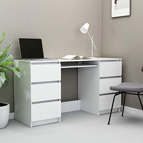 Homgoday Schreibtisch mit 6 Schubladen Bürotisch Computertisch Schülerschreibtisch Büroschreibtisch Arbeitstisch Kinderschreibtisch Weiß 140x50x77 cm Holzwerkstoff von Homgoday