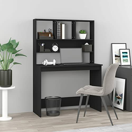 Homgoday Schreibtisch mit Ablagen, schwarz, 102 x 45 x 148 cm aus mehrschichtigem Holz, Schreibtisch-Regale, Computertisch, platzsparender Schreibtisch, Tisch, Schreibtisch, Gaming-Schreibtisch für von Homgoday