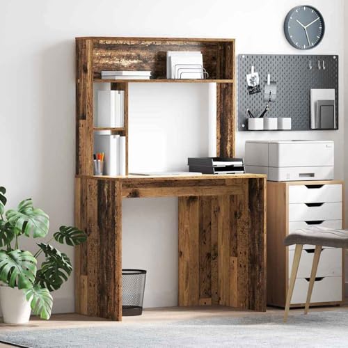 Homgoday Schreibtisch mit Regal Altholz 91 x 50 x 149 cm Holzwerkstoff Schreibtisch Model869264 von Homgoday