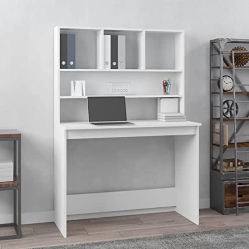 Homgoday Schreibtisch mit Regal Bürotisch Arbeitstisch Computertisch für Büro Wohnzimmer Kinderzimmer Weiß 102x45x148 cm Holzwerkstoff von Homgoday