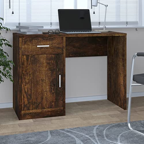 Homgoday Schreibtisch mit Schubladen Raucheiche 100 x 40 x 73 cm Sperrholz Platzsparend Schreibtisch Schreibtisch Schreibtisch Gaming Schreibtisch von Homgoday