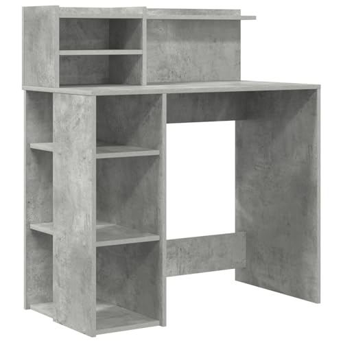 Homgoday Schreibtisch mit Stauraum Beton grau 90x48x101.5 cm Holzwerkstoff Bürotisch Model869525 von Homgoday