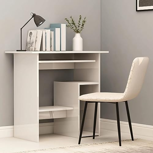 Homgoday Schreibtisch weiß glänzend 80 x 45 x 74 cm aus mehrschichtigem Holz, Schreibtisch-Regale, Computertisch, platzsparender Schreibtisch, Tisch, Schreibtisch, Gaming-Schreibtisch für Kinderzimmer von Homgoday