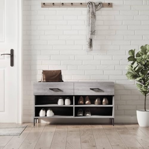 Homgoday Schuhbank Sonoma Grau 102 x 35 x 55 cm Mehrschichtiges Holz, Möbelregal Schuhregal Organizer für Schuhe platzsparende Aufbewahrung für Flur Modell 829746 von Homgoday