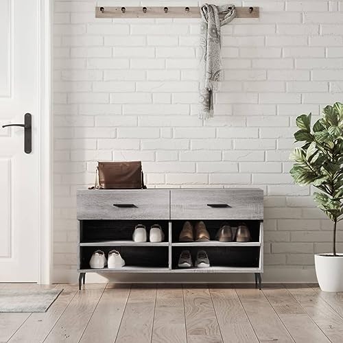 Homgoday Schuhbank Sonoma Grau 102 x 35 x 55 cm Mehrschichtiges Holz, Möbelregal Schuhregal Organizer für Schuhe platzsparende Aufbewahrung für Flur Modell 829762 von Homgoday