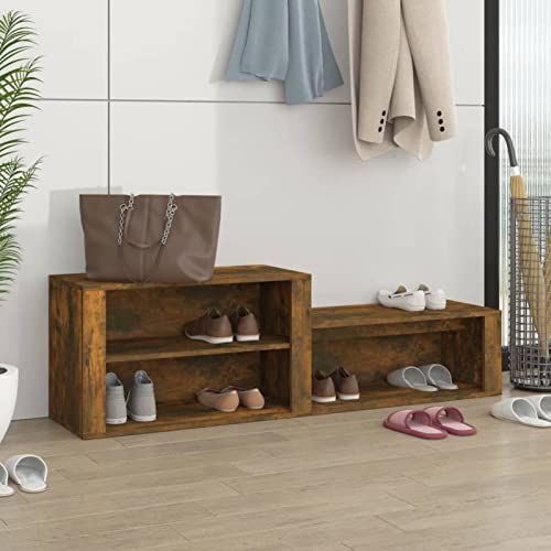 Homgoday Schuhregal Eiche Rauch 150 x 35 x 45 cm aus mehrschichtigem Holz, Möbelstück, Schuhregal Organizer für Schuhe, platzsparende Aufbewahrung für den Flur Homgoday Schuhregal Eiche Rauch 150 x 35 x 45 cm aus mehrschichtigem Holz, Möbelstück, Schuhregal Organizer für Schuhe, platzsparende Aufbewahrung für den Flur von Homgoday