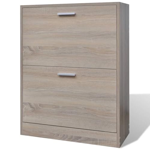 Homgoday Schuhschrank Holz in Eichen-Optik mit 2 Schuhkippern Shoes Cabinet Model241243 von Homgoday