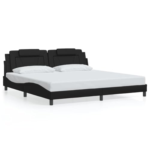 Homgoday Schwarz Leder Bettgestell mit Kopfteil & Schaumstoff-Kissen, 200x200cm - Luxus & Komfort Model3208117 von Homgoday
