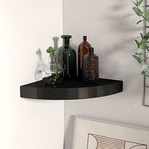 Homgoday Schwebendes Eckregal, MDF, schwarz, 25 x 25 x 3,8 cm, schwimmend, Wand-Eckregal, Holz, für Schlafzimmer, Badezimmer, Küche, Büro, Zimmerdekoration von Homgoday