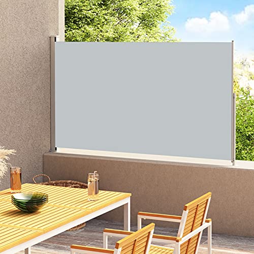 Homgoday Seitenmarkise Ausziehbar Markise Ausziehbar Seitenrollo Ausziehbar Seitenwandmarkise Sonnenschutz Sichtschutz Windschutz Markise Balkon Terrasse Garten 180x300 cm Grau von Homgoday