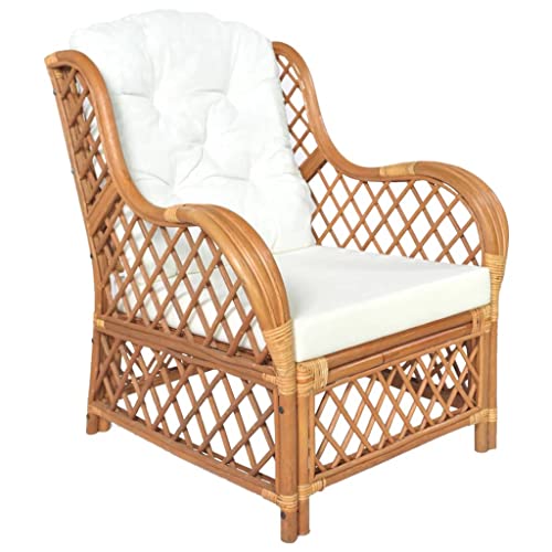 Homgoday Sessel mit Kissen Fernsehsessel Loungesessel Relaxsessel Fernsehsessel TV-Sessel Einzelsofa Lesesessel Ruhesessel Einzelsessel für Schlafzimmer Wohnzimmer Hellbraun Natur-Rattan und Leinen von Homgoday