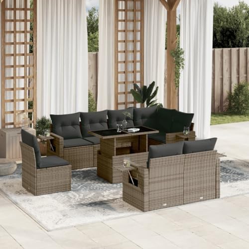 Homgoday Set Schlafsofa, 9-teiliges Gartensofa-Set mit grauen Kissen aus Polyrattan, Sofa für Wohnzimmer und Garten, modernes Sofaset für den Außenbereich, Möbel Modell 3268040 Homgoday Set Schlafsofa, 9-teiliges Gartensofa-Set mit grauen Kissen aus Polyrattan, Sofa für Wohnzimmer und Garten, modernes Sofaset für den Außenbereich, Möbel Modell 3268040 von Homgoday