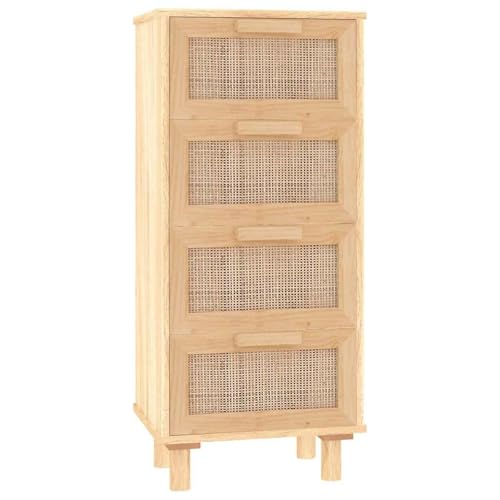 Homgoday Sideboard Braun 40x30x90 cm Massivholz Kiefer und Natur-Rattan Anrichte Model345644 von Homgoday