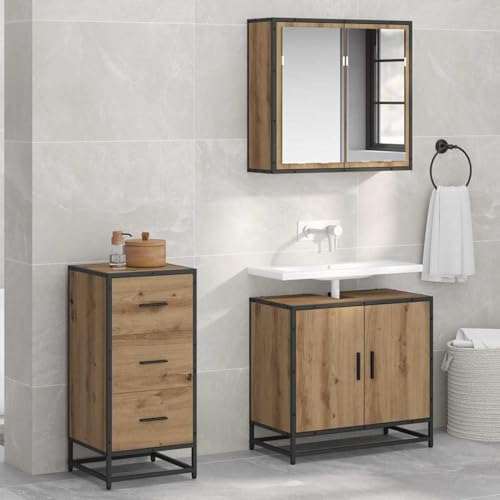 Homgoday Sideboard Eiche handwerklich 35,5 x 35 x 76 cm Holzwerkstoff Anrichte Model883586 von Homgoday