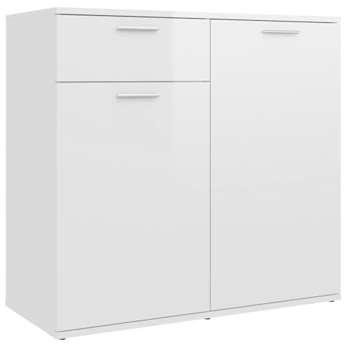 Homgoday Sideboard Hochglanz-Weiß 80x36x75 cm Holzwerkstoff Anrichte Model805776 von Homgoday