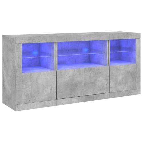 Homgoday Sideboard mit LED-Leuchten Betongrau 142,5x37x67 cm Anrichte Model3209068 von Homgoday