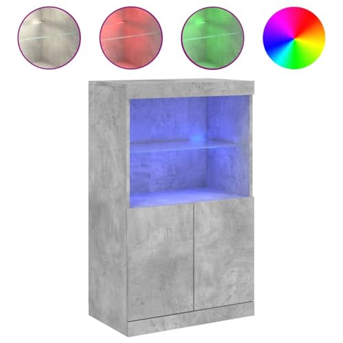 Homgoday Sideboard mit LED-Leuchten Betongrau 60,5x37x100 cm Anrichte Model836668 von Homgoday