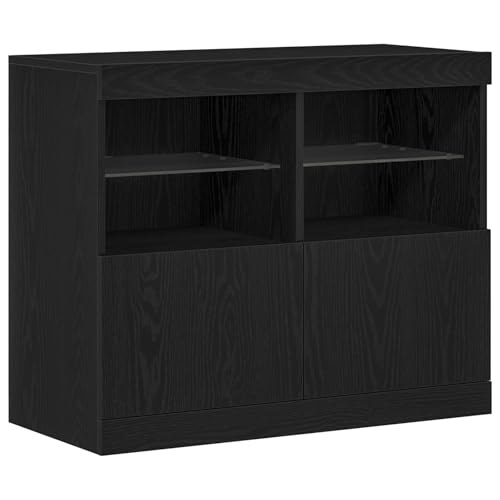 Homgoday Sideboard mit LED-Leuchten in Schwarzer Eiche 81x37x67 cm Aufbewahrungsschrank Model863032 von Homgoday