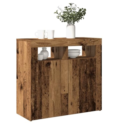 Homgoday Sideboard mit LED-Lichtern, antikes Holz, 80 x 35 x 75 cm, aus Spanplatte, Anrichte für Schrank, Bodenschrank, Büro, Nachttisch, Nachttisch, Anrichte für Schlafzimmer Homgoday Sideboard mit LED-Lichtern, antikes Holz, 80 x 35 x 75 cm, aus Spanplatte, Anrichte für Schrank, Bodenschrank, Büro, Nachttisch, Nachttisch, Anrichte für Schlafzimmer von Homgoday