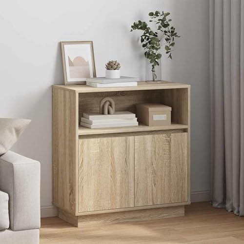 Homgoday Sideboard mit LED Sonoma Eiche 71x34,5x75 cm Spanplatte Aufbewahrungsschrank Model869652 von Homgoday