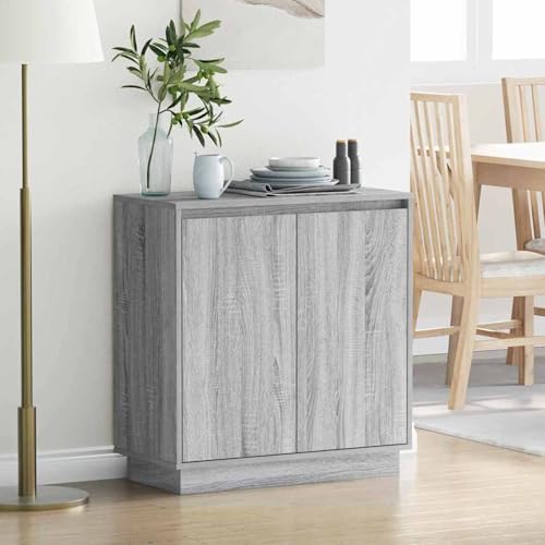Homgoday Sideboard mit LED in Grau Sonoma, 71 x 34,5 x 75 cm aus Holzwerkstoff Aufbewahrungsschrank Model869647 von Homgoday