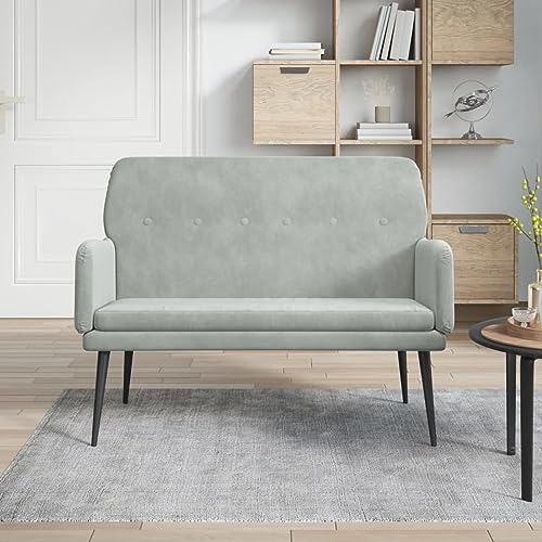 Homgoday Sitzbank mit Rückenlehne Flurbank Bank Sitzbänke Wartebank Wohnzimmerbank Sofa Couch für Wohnzimmer Flur Schlafzimmer Hellgrau 108x79x79 cm Samt von Homgoday