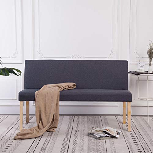 Homgoday Sitzbank mit Rückenlehne Flurbank Bank Wohnzimmerbank Polsterbank Sofabank Wartebank für Wohnzimmer Flur Schlafzimmer 139,5 cm Dunkelgrau Polyester von Homgoday