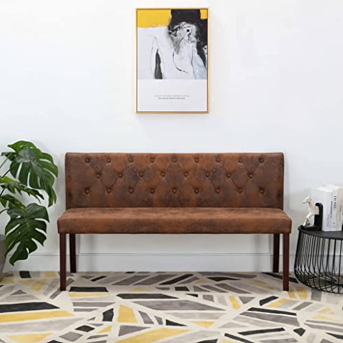 Homgoday Sitzbank mit Rückenlehne Polsterbank Flurbank Bank Wartebank Esszimmerbank Sofa Couch Wohnzimmerbank für Flur Wohnzimmer 148,5 cm Braun Wildleder-Optik von Homgoday