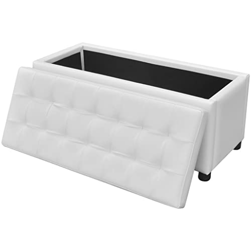 Homgoday Sitztruhe mit Stauraum Sitzbank Sitzhocker Aufbewahrungsbox Polsterbank für Wohnzimmer Schlafzimmer Gepolstert Kunstleder Weiß von Homgoday