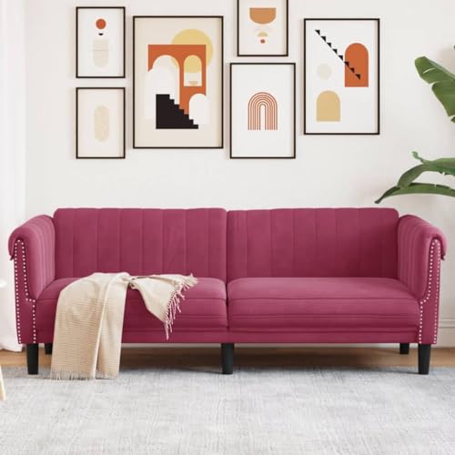 Homgoday Sofa 3-Sitzer Polstersofa Sofa Couch Wohnzimmersofa Gästesofa Loungesofa Sitzmöbel Sofa für Wohnzimmer Büro Empfang Weinrot Samt von Homgoday