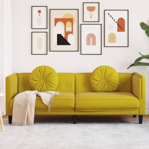 Homgoday Sofa mit Kissen 3-Sitzer Polstersofa Sofa Couch Wohnzimmersofa Gästesofa Loungesofa Sitzmöbel Sofa für Wohnzimmer Büro Empfang Gelb Samt von Homgoday