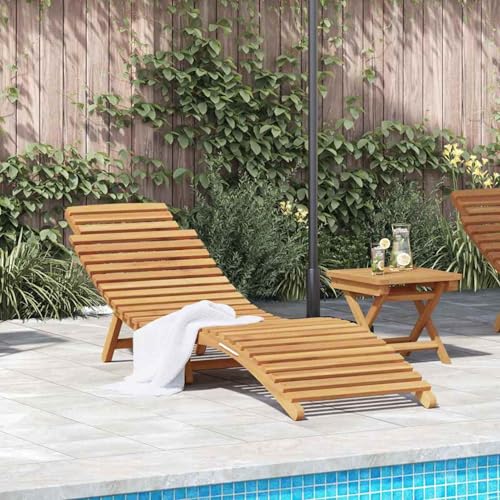 Homgoday Sonnenliege Braun 184 x 55 x 59 cm Massives Teakholz Loungesessel Model42008387 von Homgoday