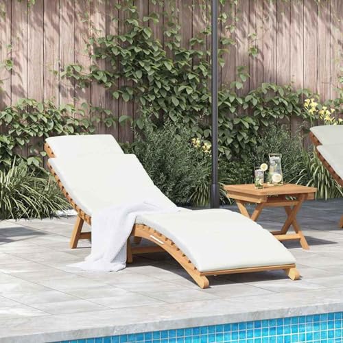 Homgoday Sonnenliege Cremeweiß 188 x 55 x 59 cm Teak-Massivholz Loungesessel Model42008389 von Homgoday