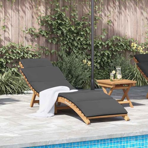 Homgoday Sonnenliege Dunkelgrau 188 x 55 x 59 cm Teak-Massivholz Loungesessel Model42008390 von Homgoday