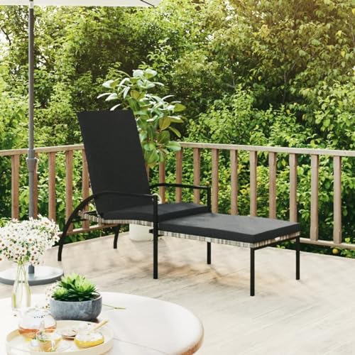 Homgoday Sonnenliege mit Fußstütze aus PE-Rattan, grau, Gartenliege, Liegestuhl, Gartenliege, Sonnenliege für den Garten Homgoday Sonnenliege mit Fußstütze aus PE-Rattan, grau, Gartenliege, Liegestuhl, Gartenliege, Sonnenliege für den Garten von Homgoday
