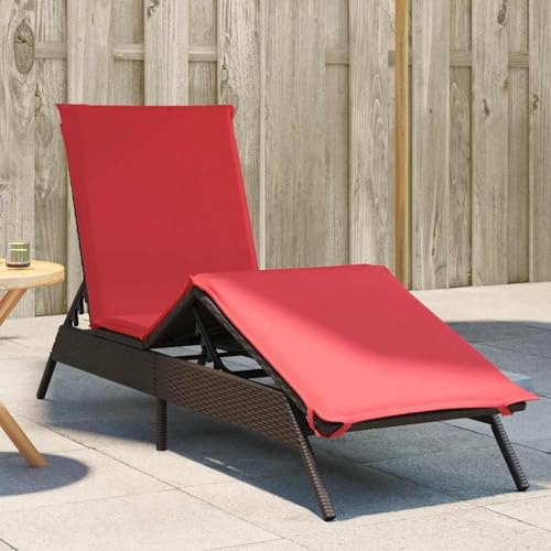 Homgoday Sonnenliege mit Kissen Braun Poly Rattan Loungesessel Model4002708 von Homgoday