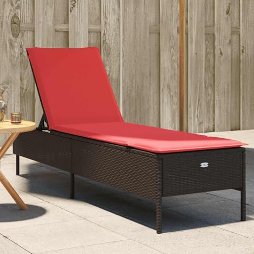 Homgoday Sonnenliege mit Kissen Braun Poly Rattan Loungesessel Model4002726 von Homgoday