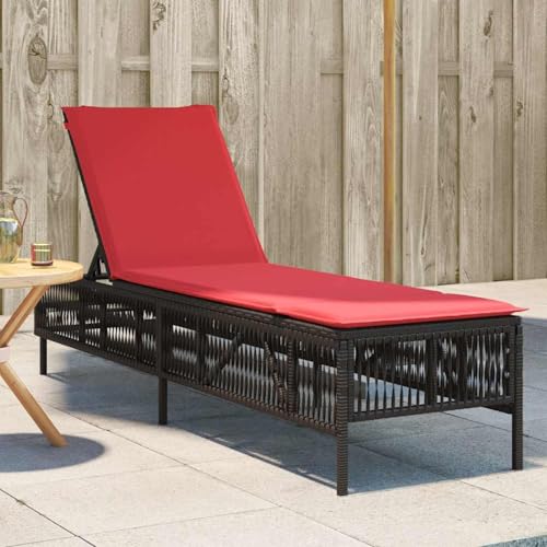 Homgoday Sonnenliege mit Kissen Braun Poly Rattan Loungesessel Model4002744 von Homgoday
