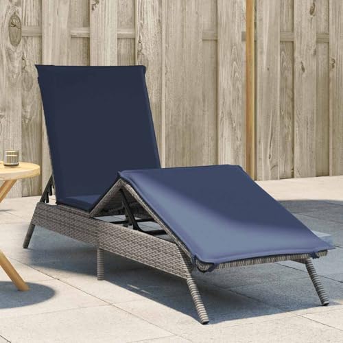 Homgoday Sonnenliege mit Kissen Grau Poly Rattan Loungesessel Model4002707 von Homgoday