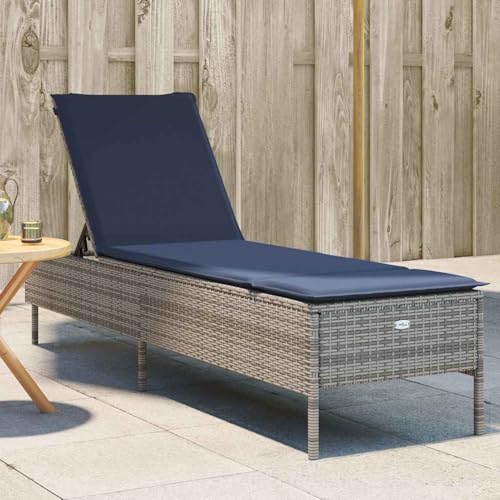 Homgoday Sonnenliege mit Kissen Grau Poly Rattan Loungesessel Model4002725 von Homgoday