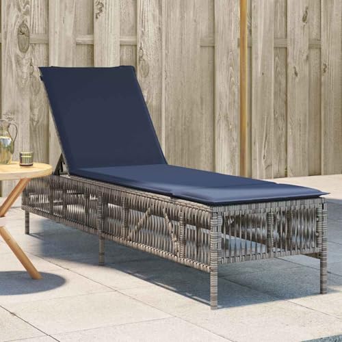 Homgoday Sonnenliege mit Kissen Grau Poly Rattan Loungesessel Model4002743 von Homgoday