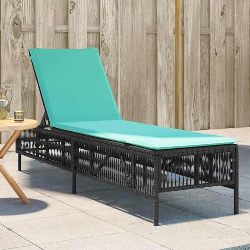 Homgoday Sonnenliege mit Kissen Schwarz Poly Rattan Loungesessel Model4002745 von Homgoday