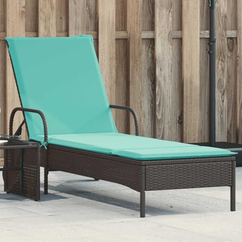 Homgoday Sonnenliege mit Rollen und Kissen Schwarz Poly Rattan Loungesessel Model368316 von Homgoday