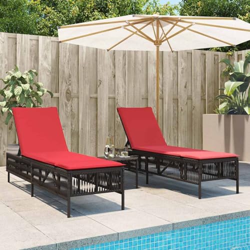 Homgoday Sonnenliegen 2 STK. mit Tisch Braun Poly Rattan Loungesessel Model4002753 von Homgoday