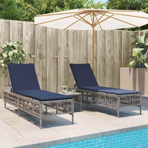 Homgoday Sonnenliegen 2 STK. mit Tisch Grau Poly Rattan Loungesessel Model4002752 von Homgoday