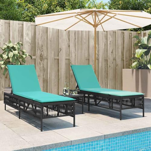 Homgoday Sonnenliegen 2 STK. mit Tisch Schwarz Poly Rattan Loungesessel Model4002754 von Homgoday